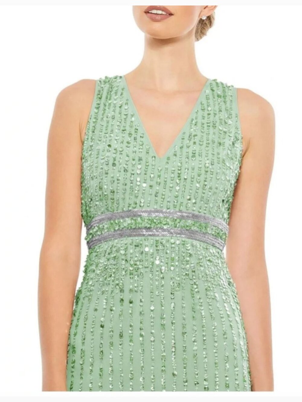 Mac Duggal 70267 Sequined Sleeveless V-Neck Midi Sheath Dress Size 10 - Picture 3 of 14